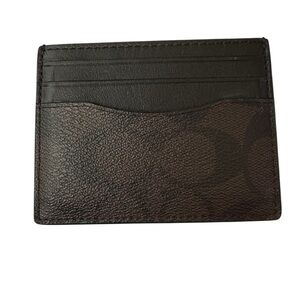 COACH Men's Black on Brown Card Holder. ID SLOT on the back, 3 slot front.